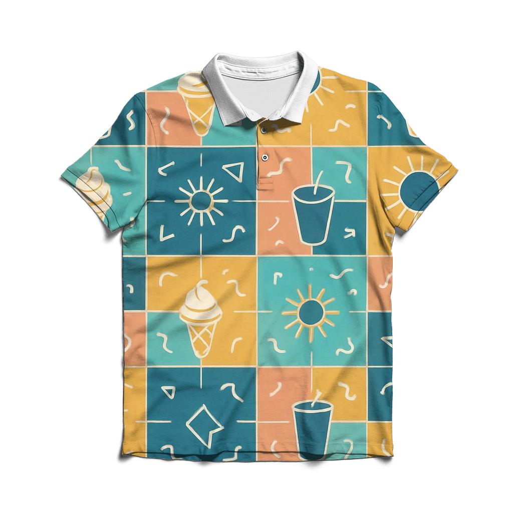 Mall Food Court Neon Tiles embroidered polo tops