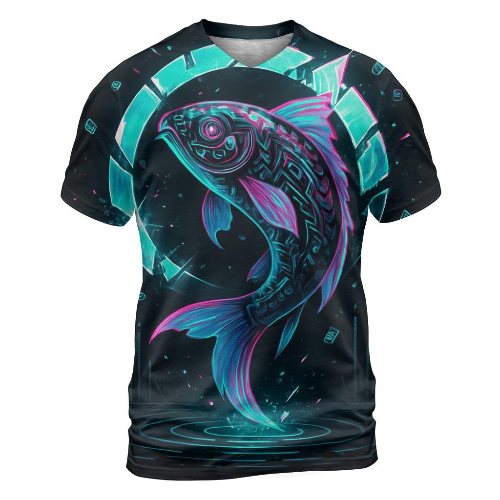 Neon Koi Of The Glitch Lagoon statement graphic shirts