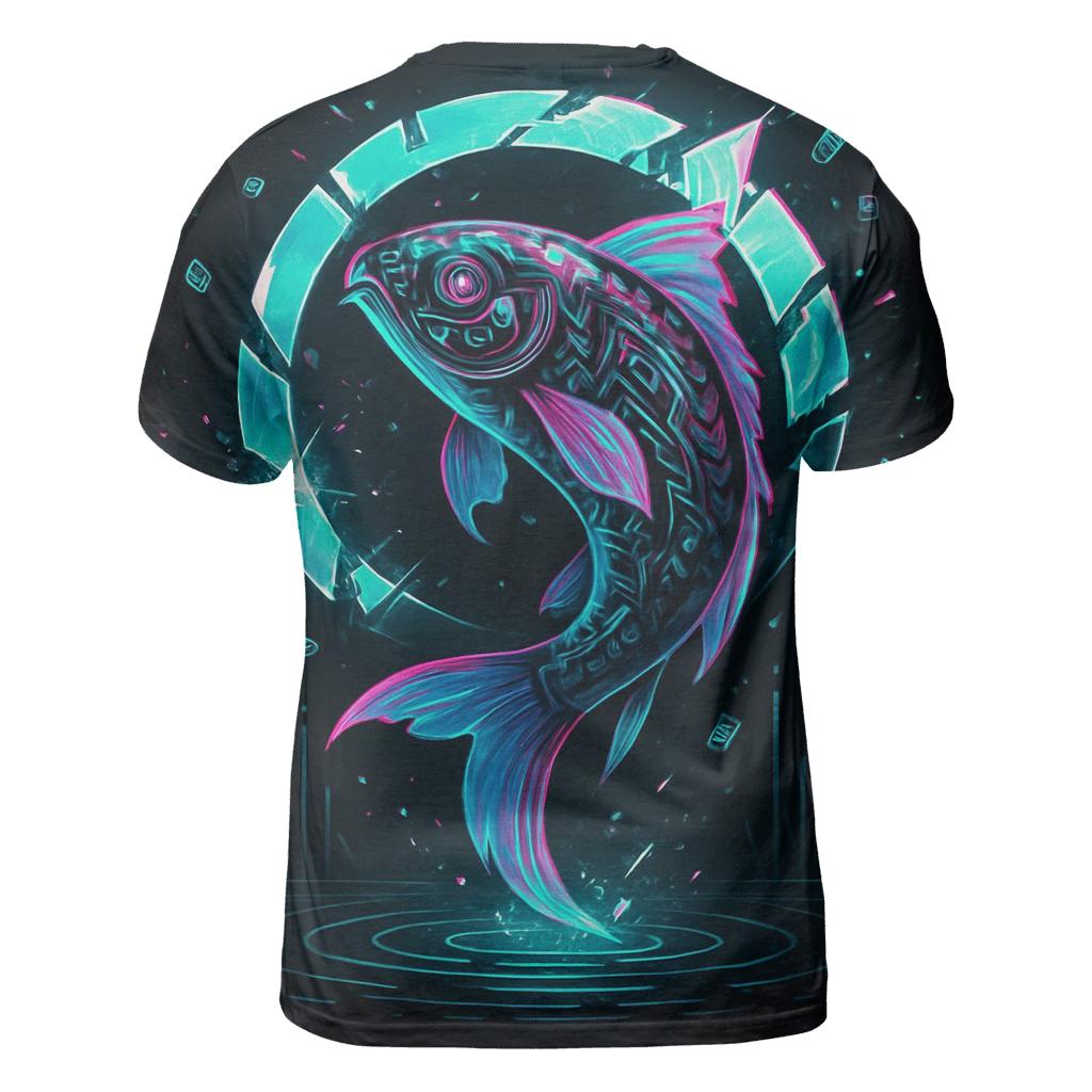 Neon Koi Of The Glitch Lagoon statement graphic shirts