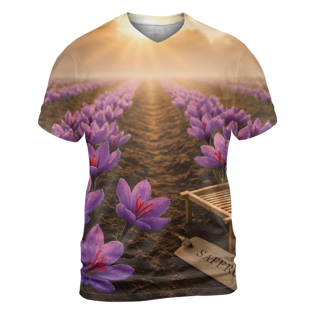 Saffron Crocus Rows After Dawn Mist artistic all-over print tops