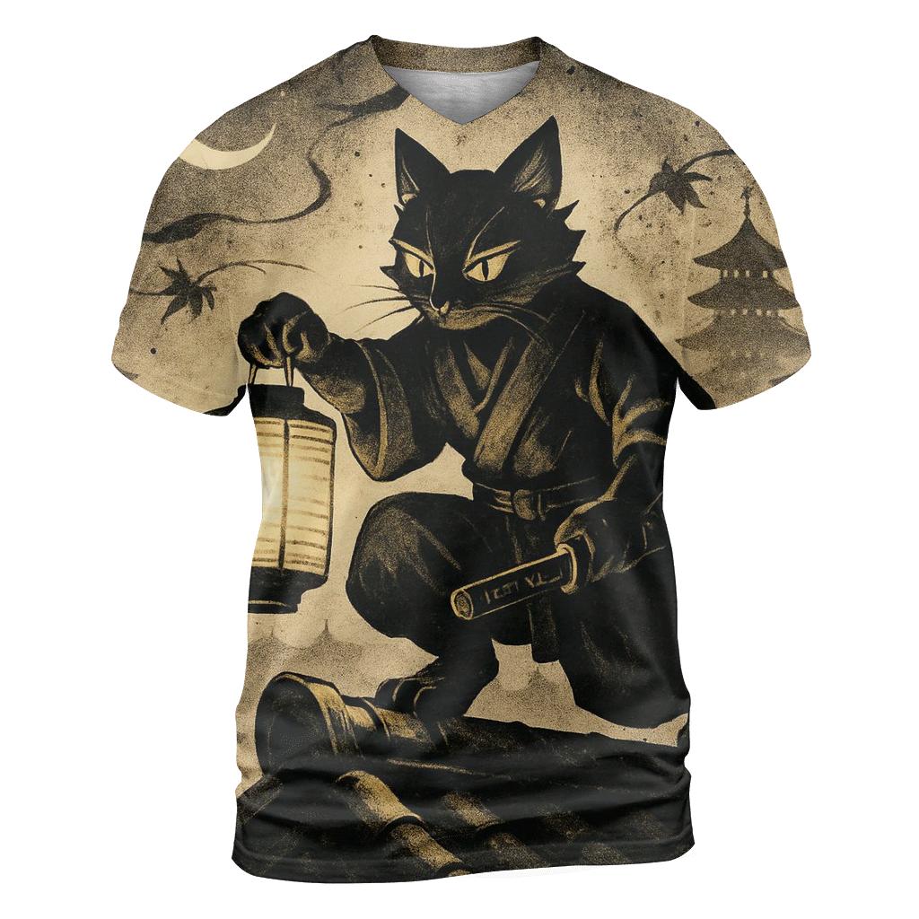 Midnight Lantern Ronin Cat trendy printed shirt styles