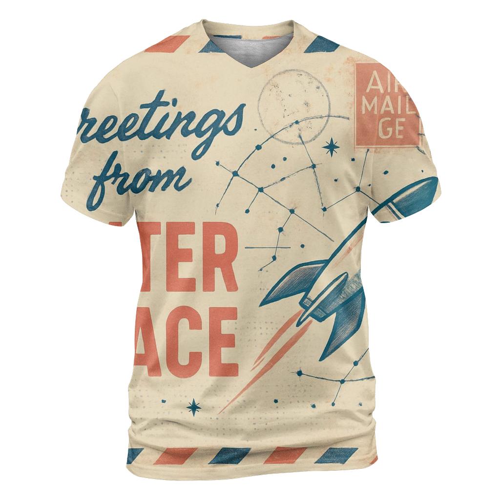 Aged Cosmic Postcard Air Mail Collage vibrant all-over design tees