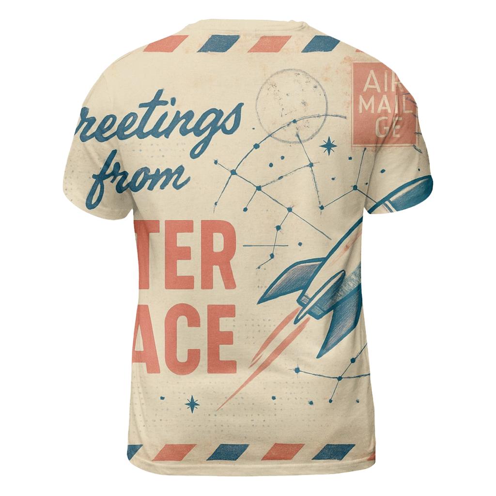 Aged Cosmic Postcard Air Mail Collage vibrant all-over design tees