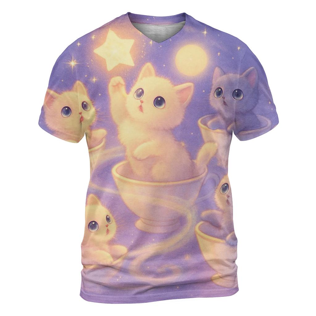 Moonlit Teacup Kitten Carousel unique graphic print tees