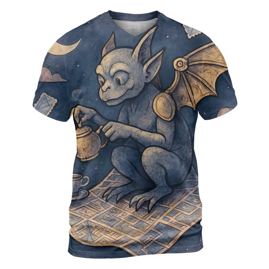Clockwork Gargoyle Picnic On A Floating Map unique graphic print tees