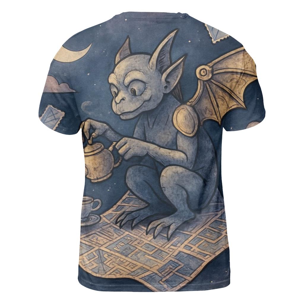 Clockwork Gargoyle Picnic On A Floating Map unique graphic print tees