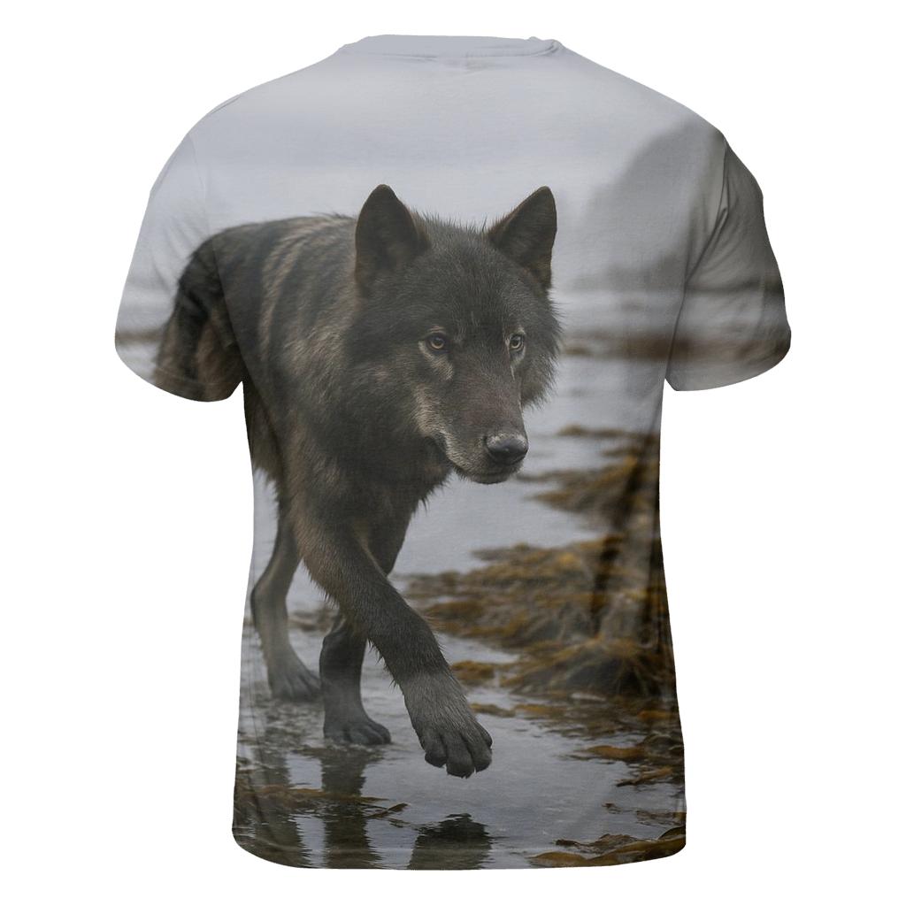 Coastal Wolf Foraging Among Kelp At Low Tide designer pattern shirts