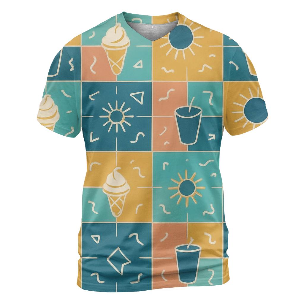 Mall Food Court Neon Tiles creative print fashion shirts