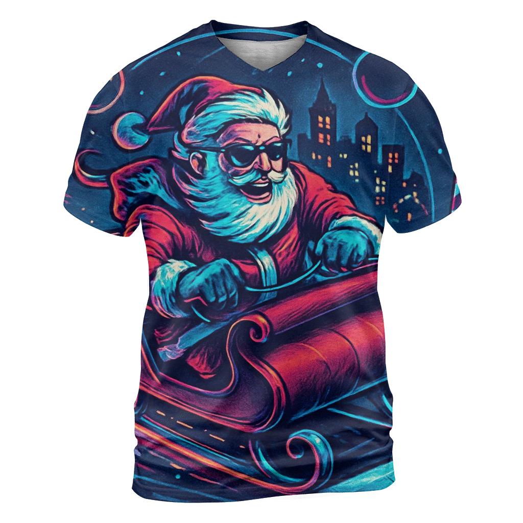Neon Sleigh Drift Santa In Snowglobe City custom all-over print shirts