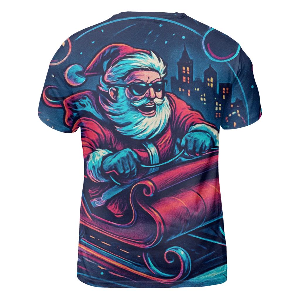 Neon Sleigh Drift Santa In Snowglobe City custom all-over print shirts