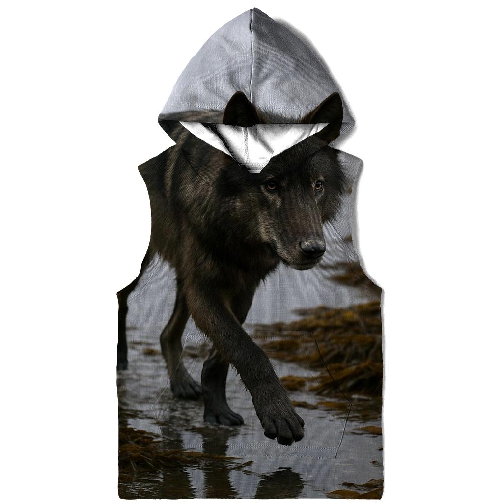 Coastal Wolf Foraging Among Kelp At Low Tide premium hoodies