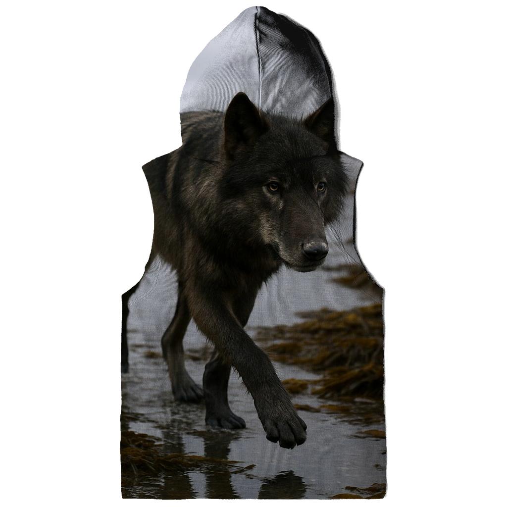 Coastal Wolf Foraging Among Kelp At Low Tide premium hoodies