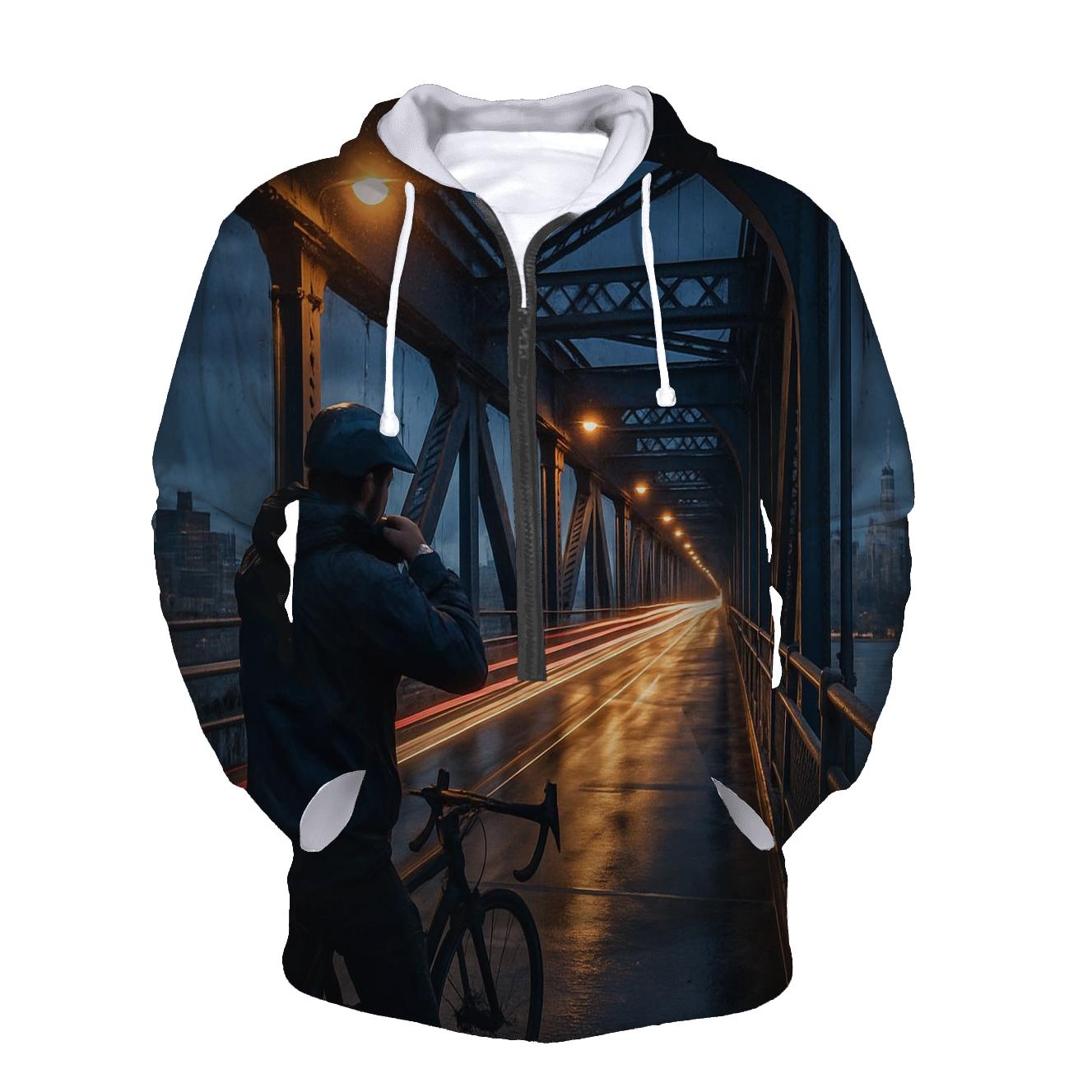 Rainy Blue Hour From The Manhattan Bridge Pedestrian Path premium hoodies