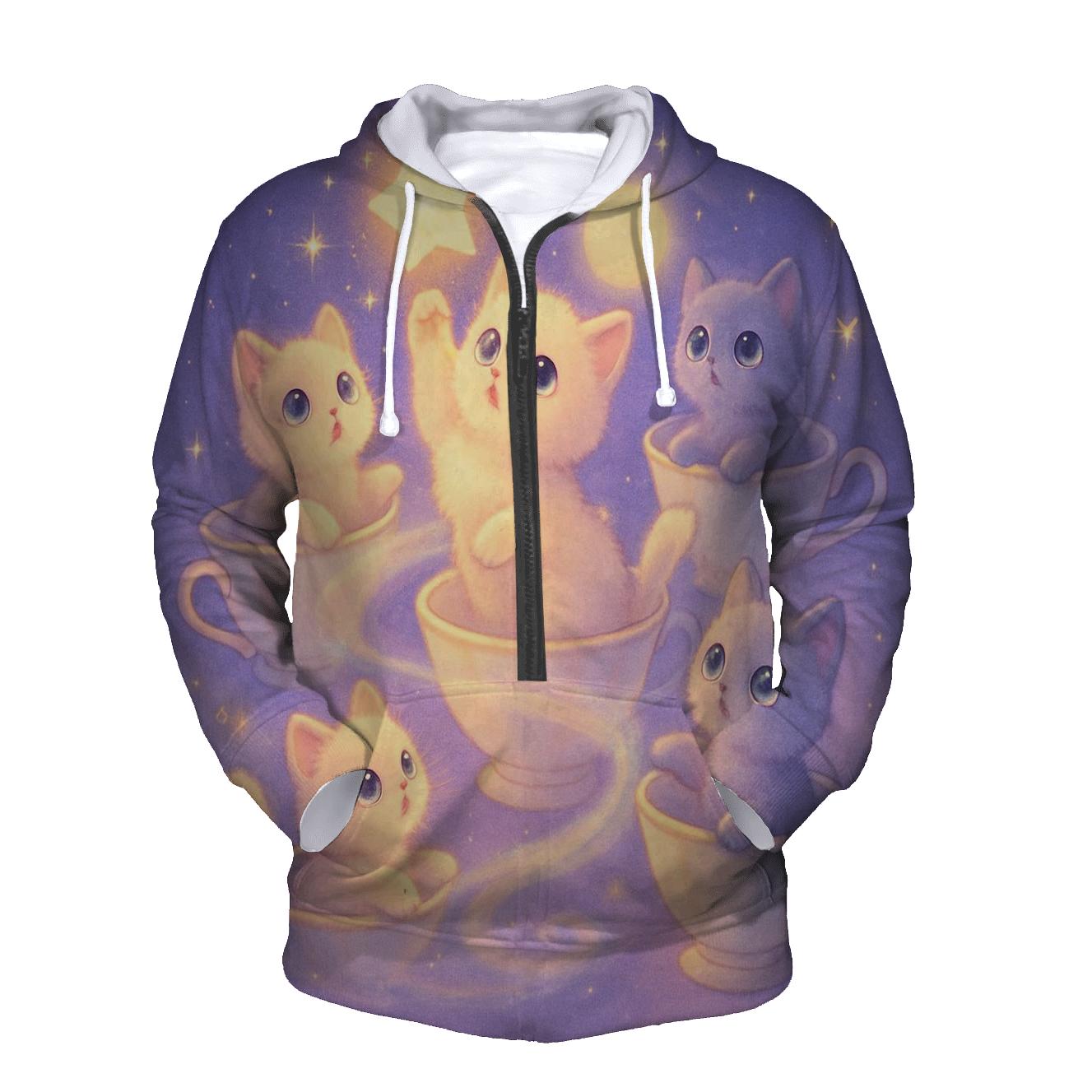 Moonlit Teacup Kitten Carousel lightweight hoodies