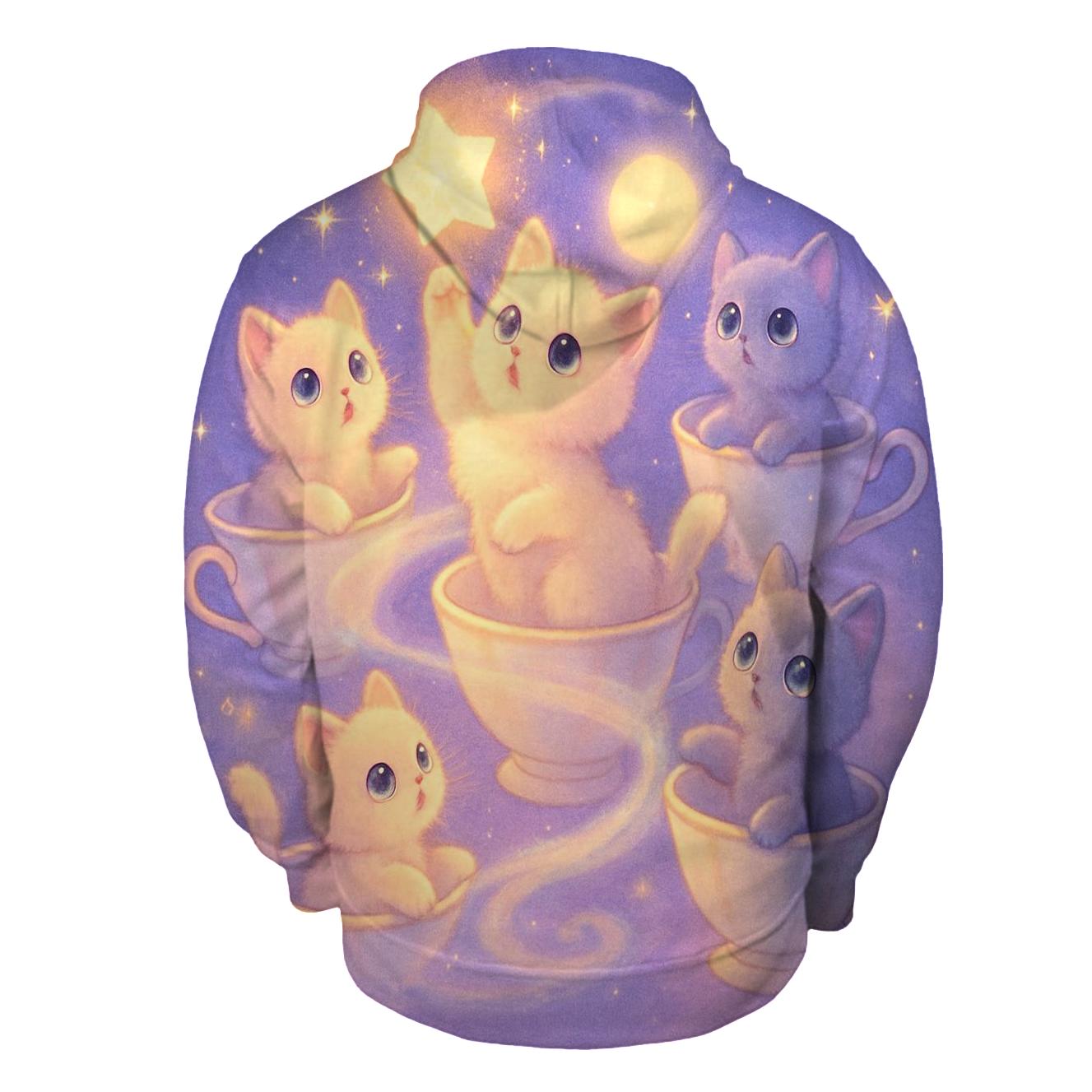 Moonlit Teacup Kitten Carousel lightweight hoodies