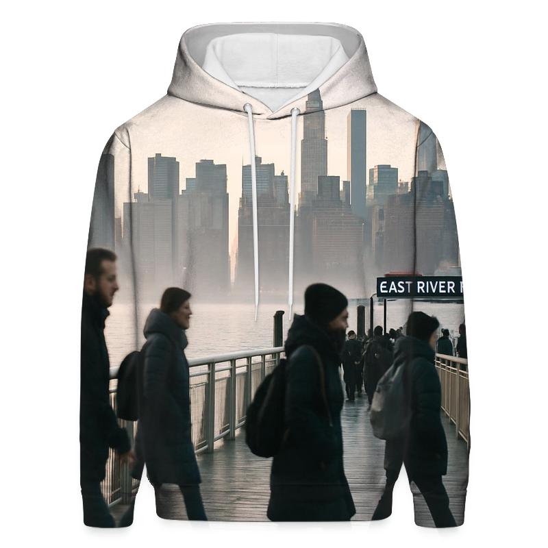 Gantry Plaza Dawn Commute Across The East River premium hoodies