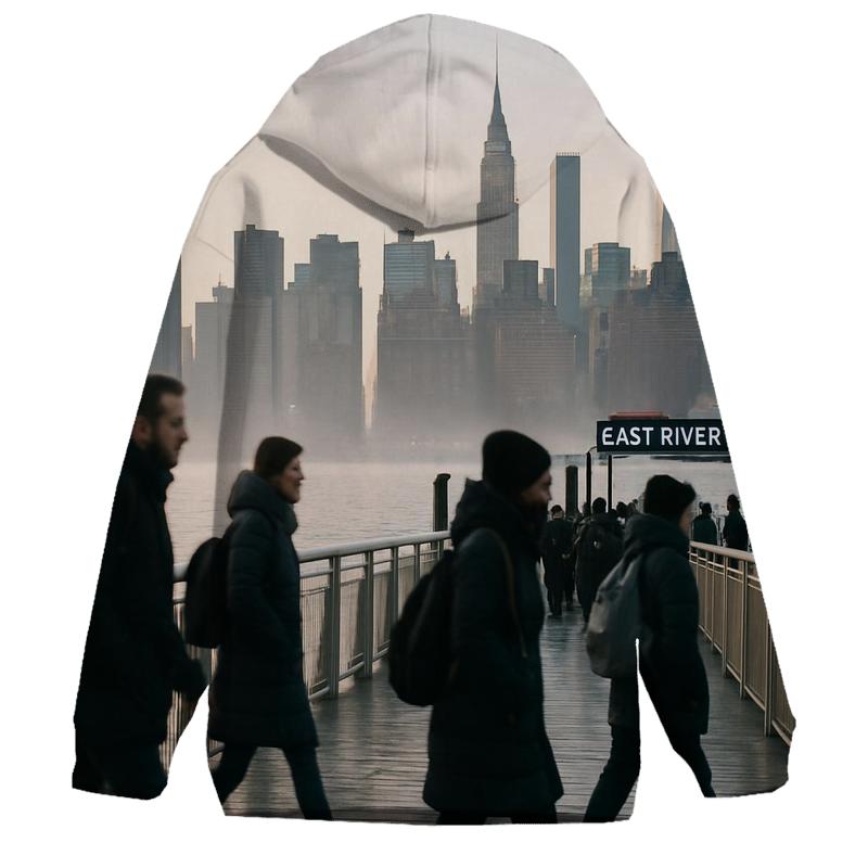 Gantry Plaza Dawn Commute Across The East River premium hoodies