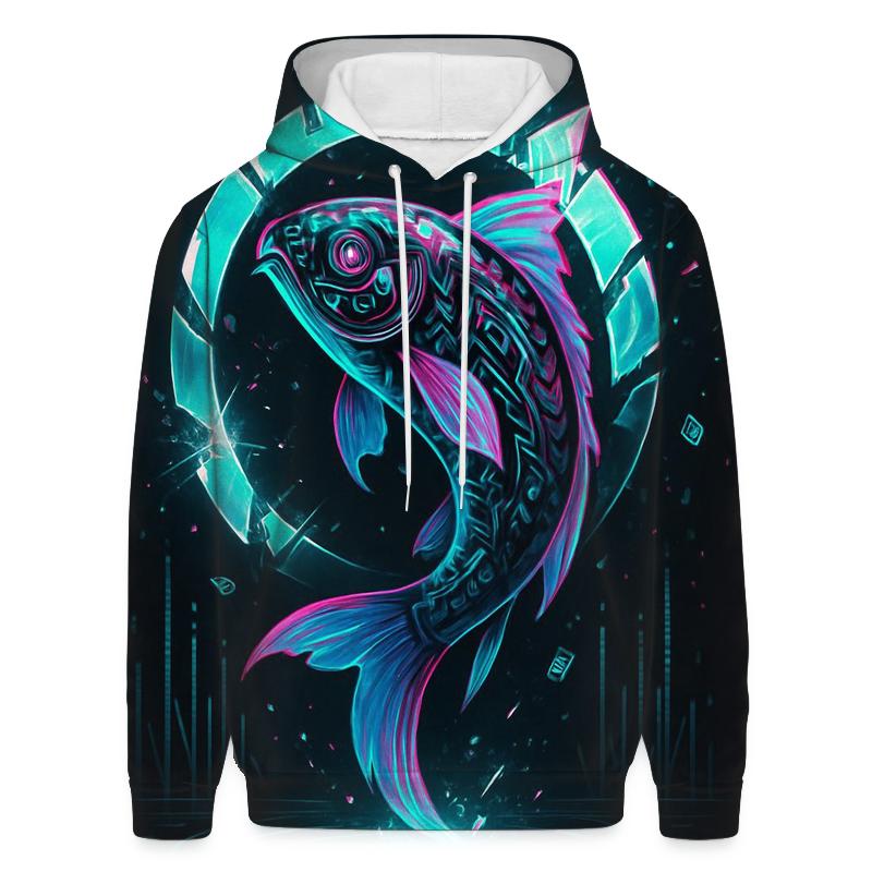 Neon Koi Of The Glitch Lagoon embroidered hoodies