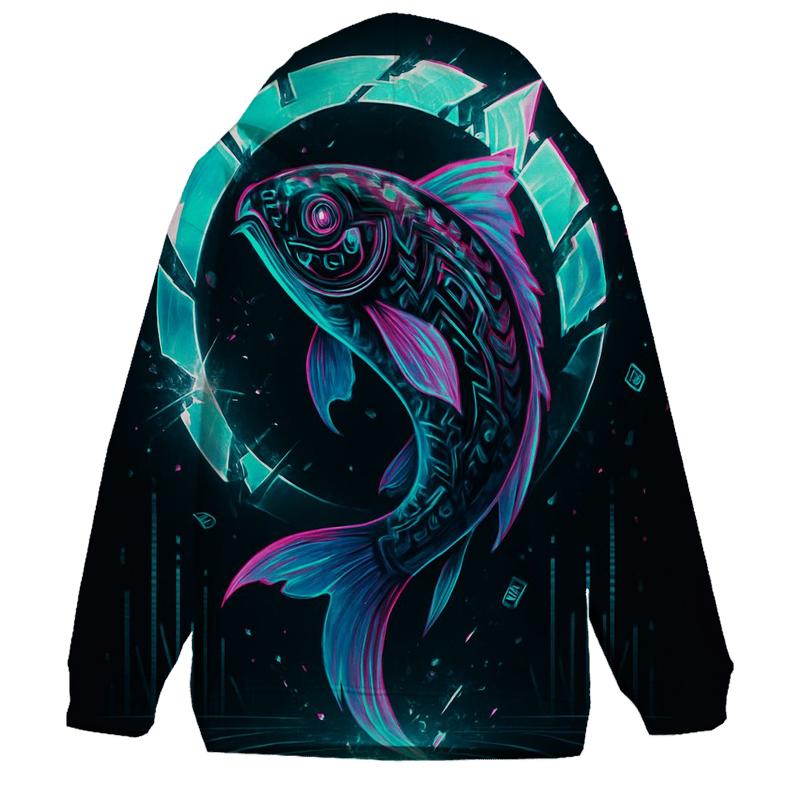 Neon Koi Of The Glitch Lagoon embroidered hoodies