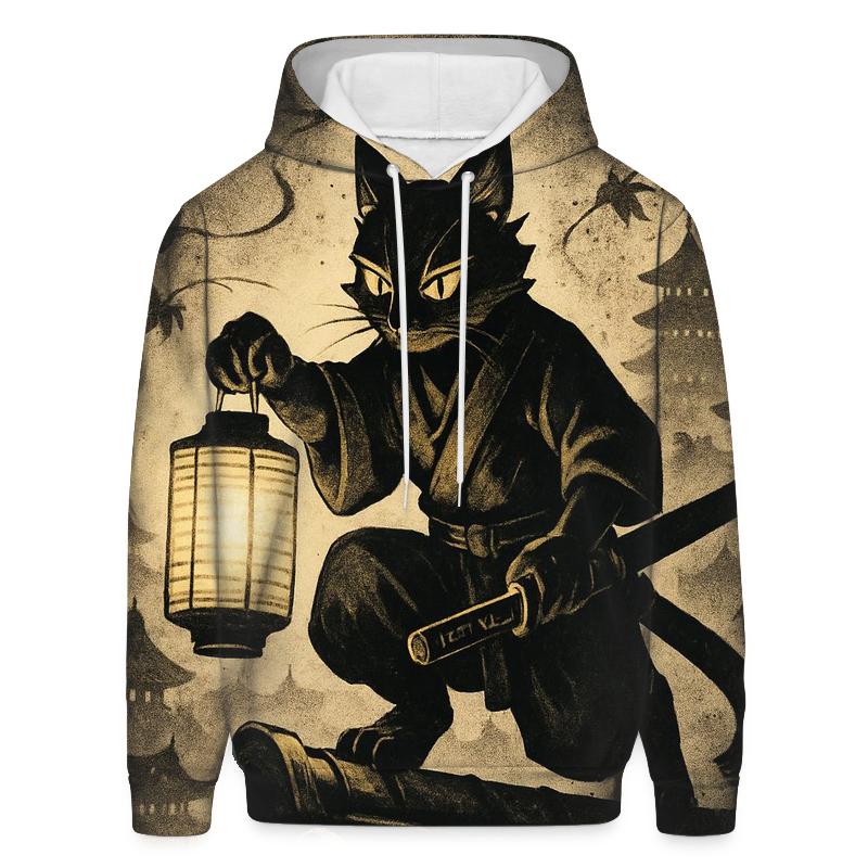 Midnight Lantern Ronin Cat pullover hoodies