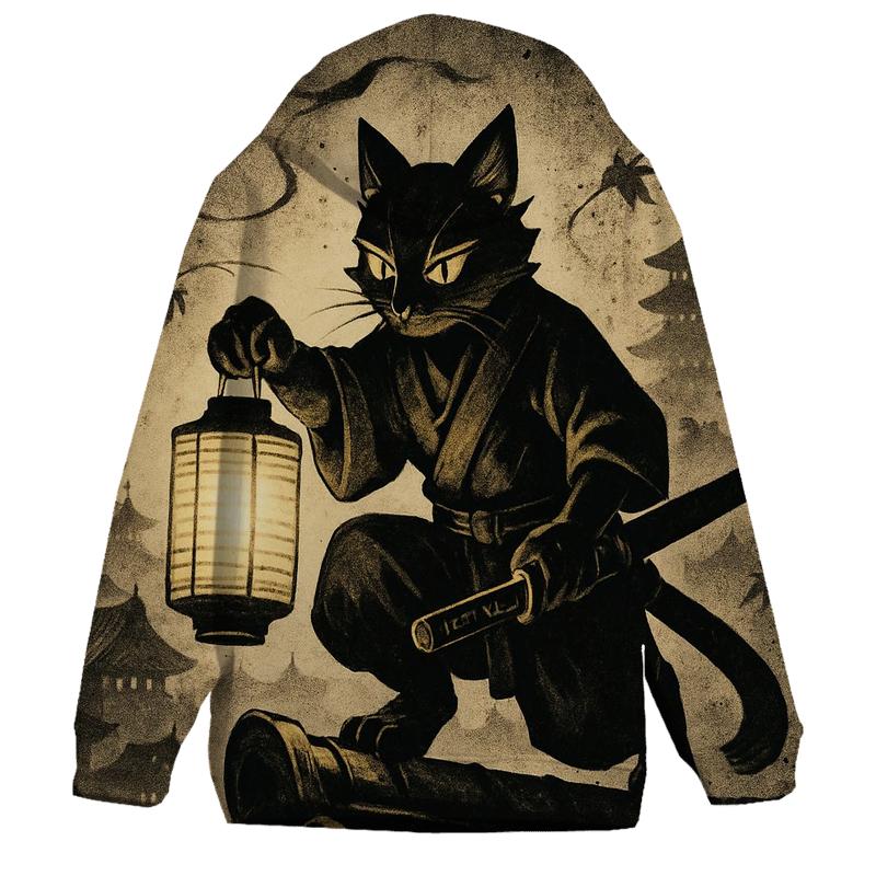 Midnight Lantern Ronin Cat pullover hoodies
