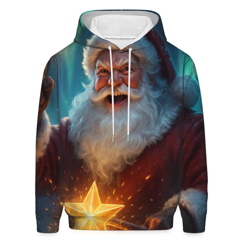 Frostfire Santa In The Aurora Forge heavyweight hoodies