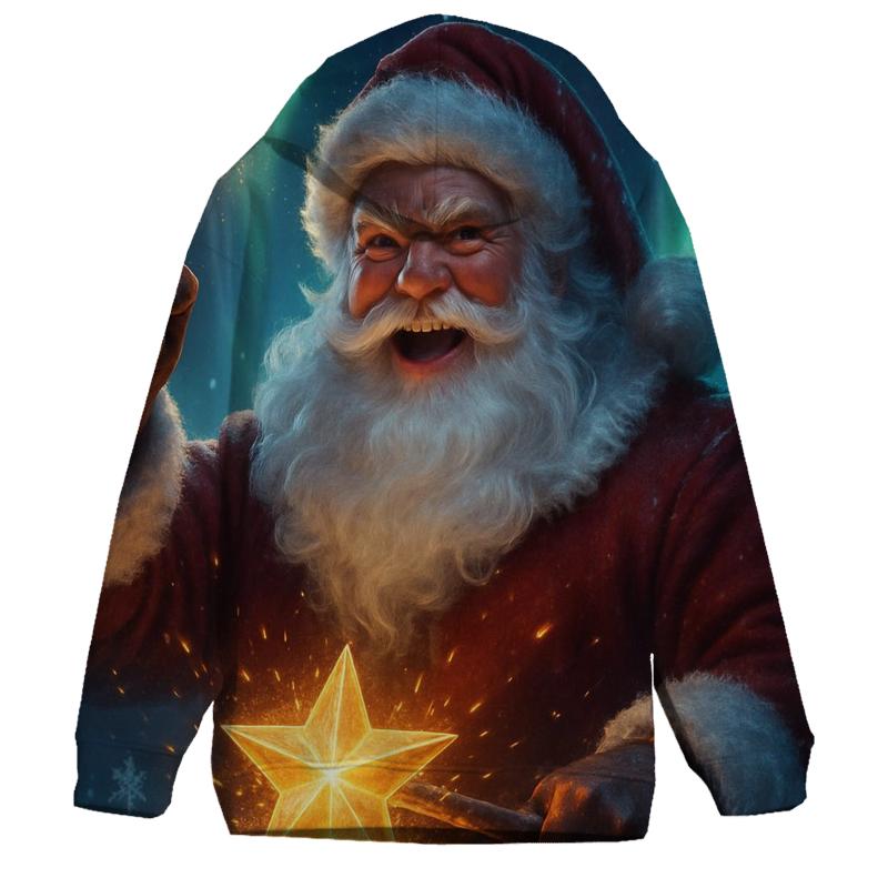 Frostfire Santa In The Aurora Forge heavyweight hoodies