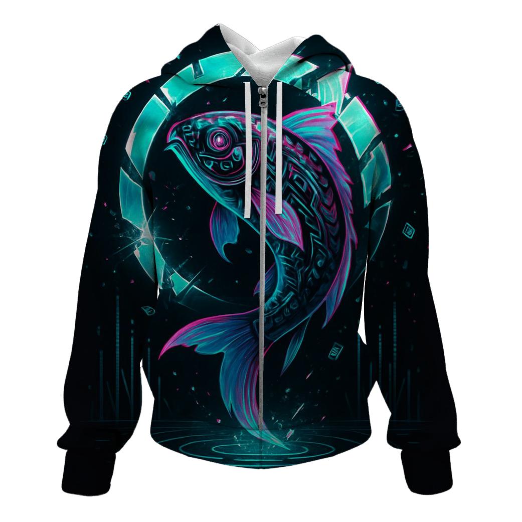 Neon Koi Of The Glitch Lagoon printed hoodies