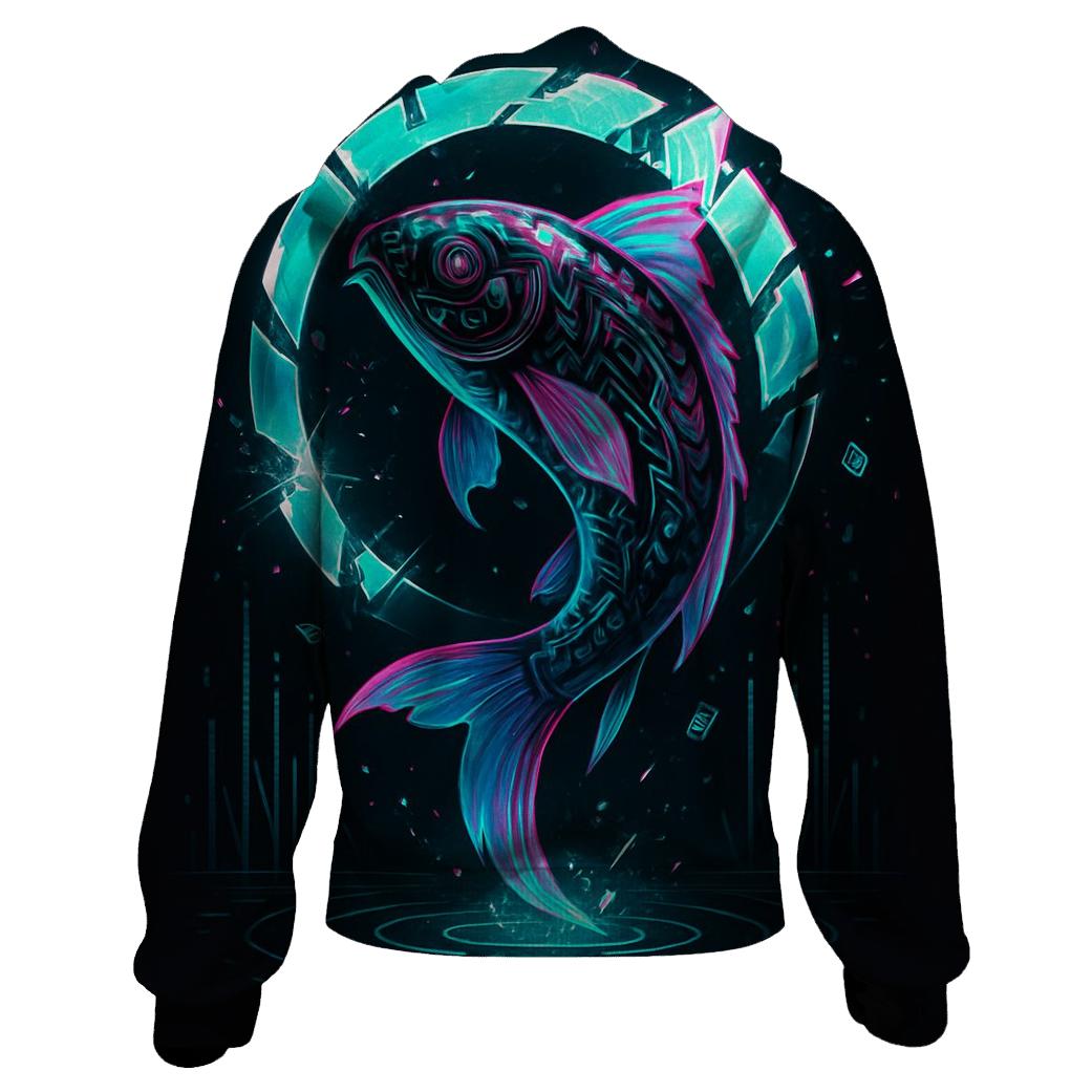 Neon Koi Of The Glitch Lagoon printed hoodies