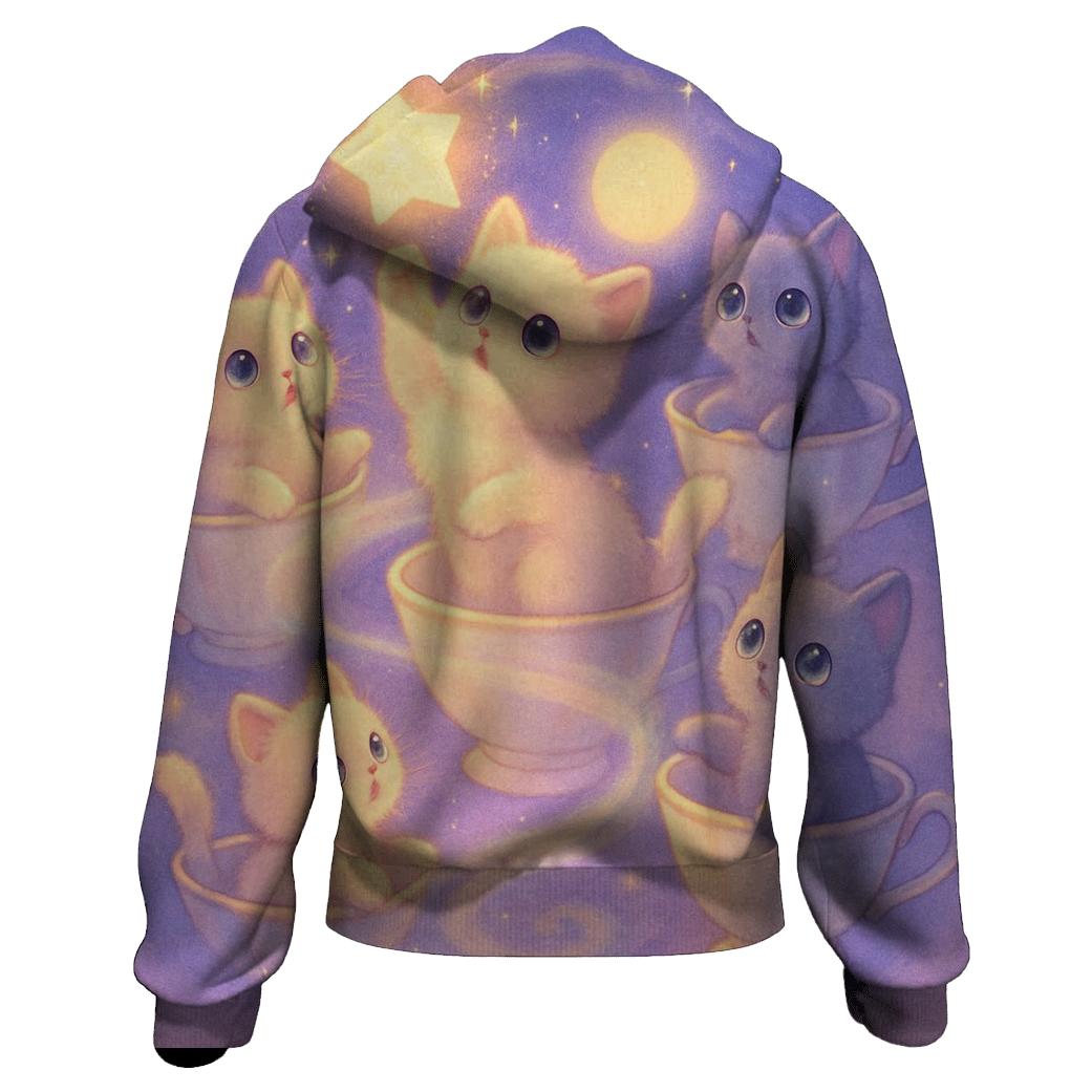 Moonlit Teacup Kitten Carousel zip-up hoodies