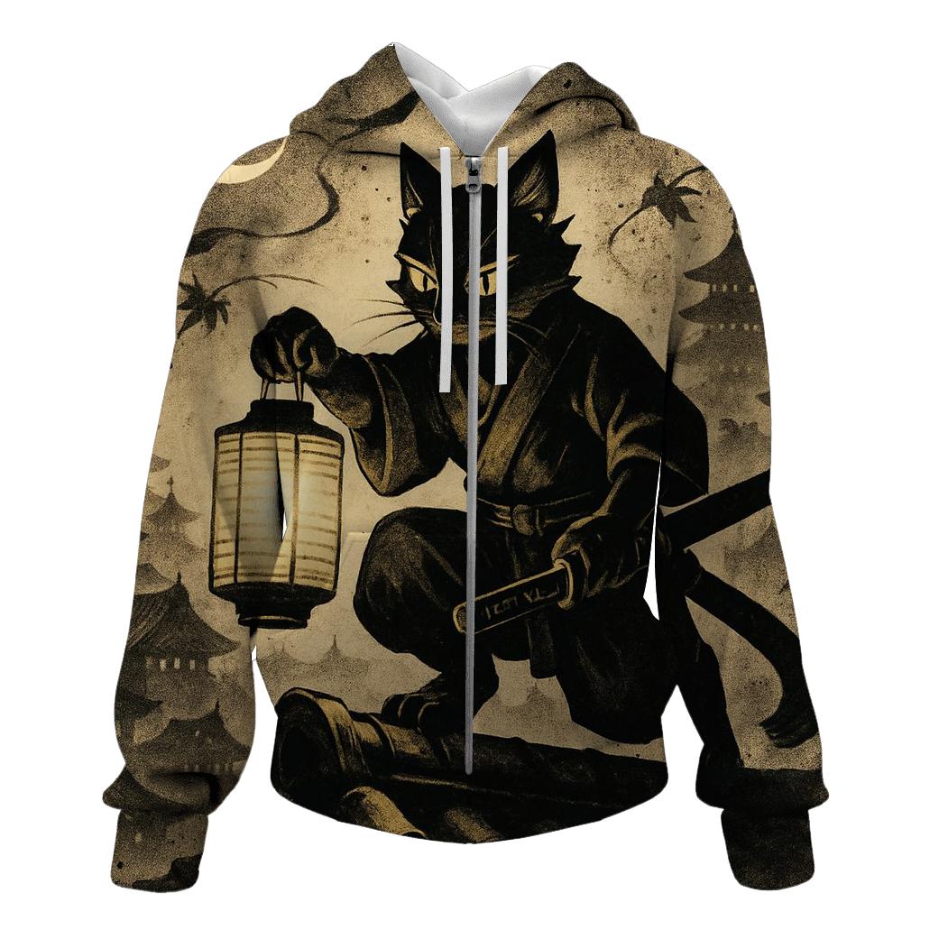Midnight Lantern Ronin Cat hoodies fashion