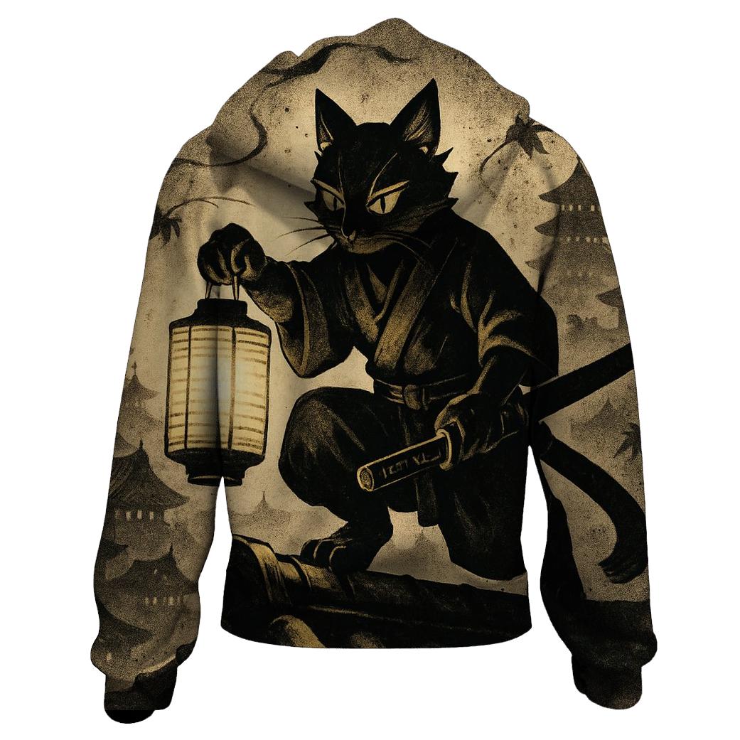 Midnight Lantern Ronin Cat hoodies fashion