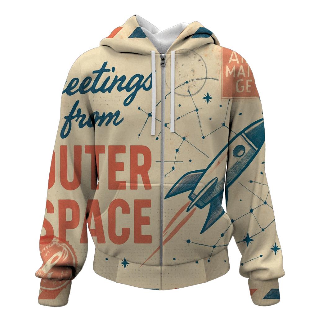 Aged Cosmic Postcard Air Mail Collage printed hoodies