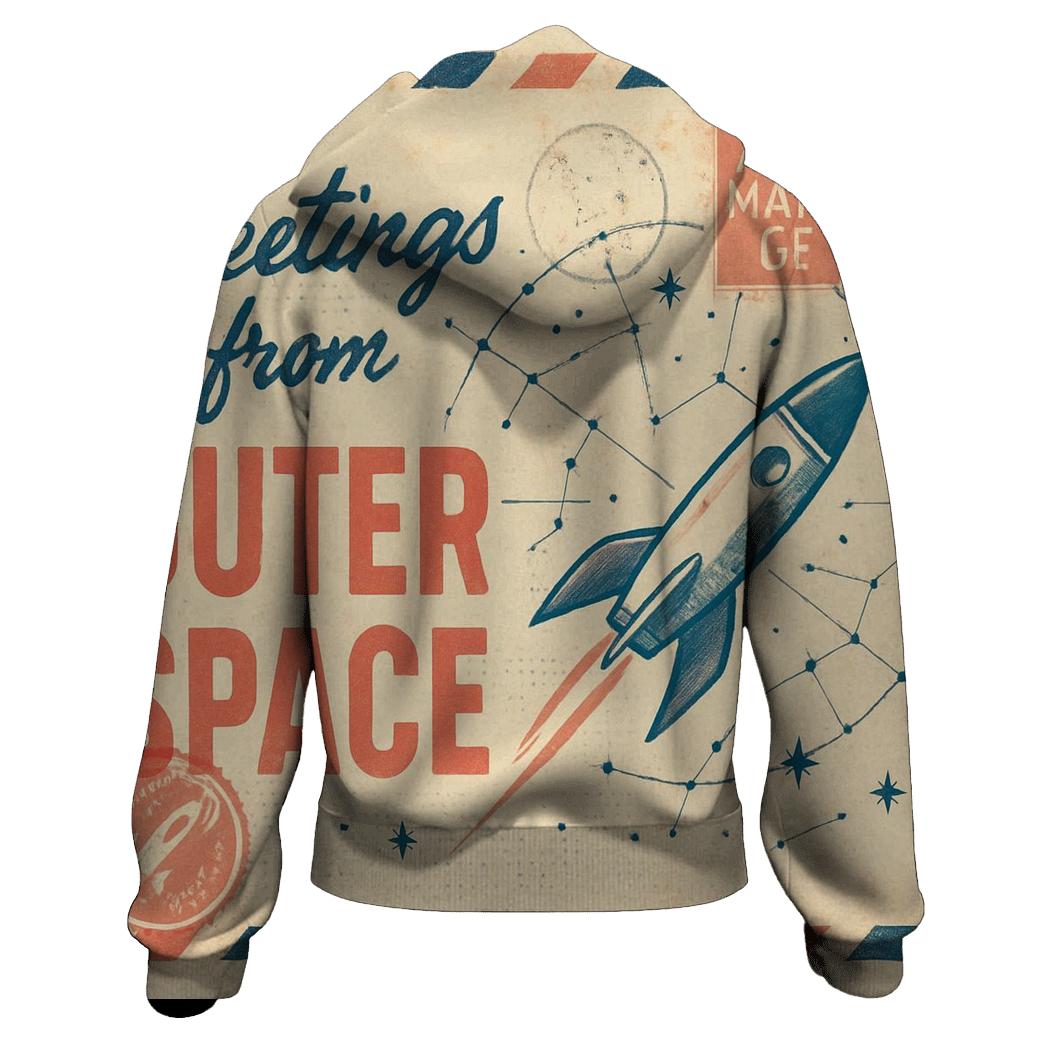 Aged Cosmic Postcard Air Mail Collage printed hoodies