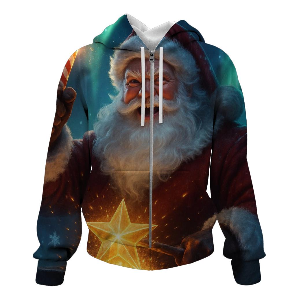 Frostfire Santa In The Aurora Forge graphic hoodies