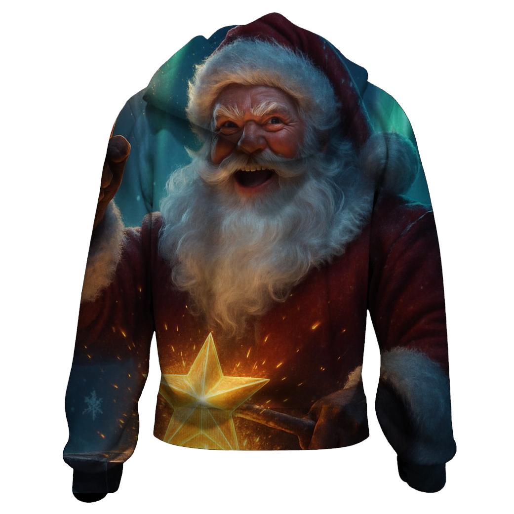 Frostfire Santa In The Aurora Forge graphic hoodies