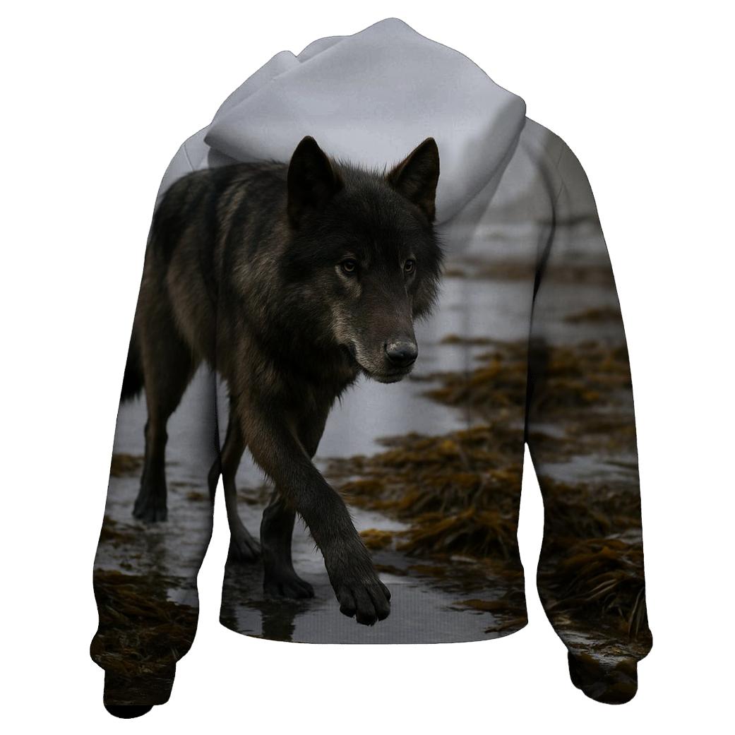 Coastal Wolf Foraging Among Kelp At Low Tide pullover hoodies