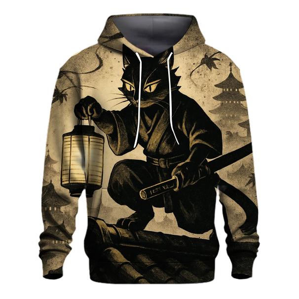 Midnight Lantern Ronin Cat designer hoodies
