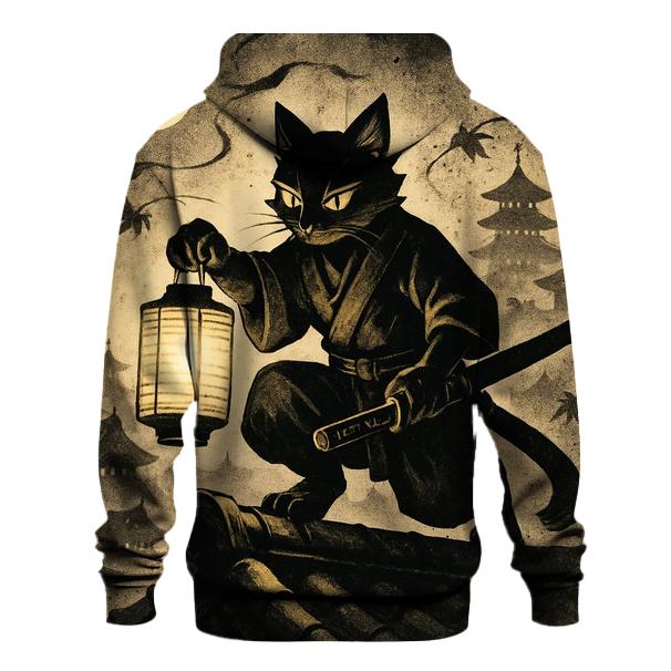 Midnight Lantern Ronin Cat designer hoodies