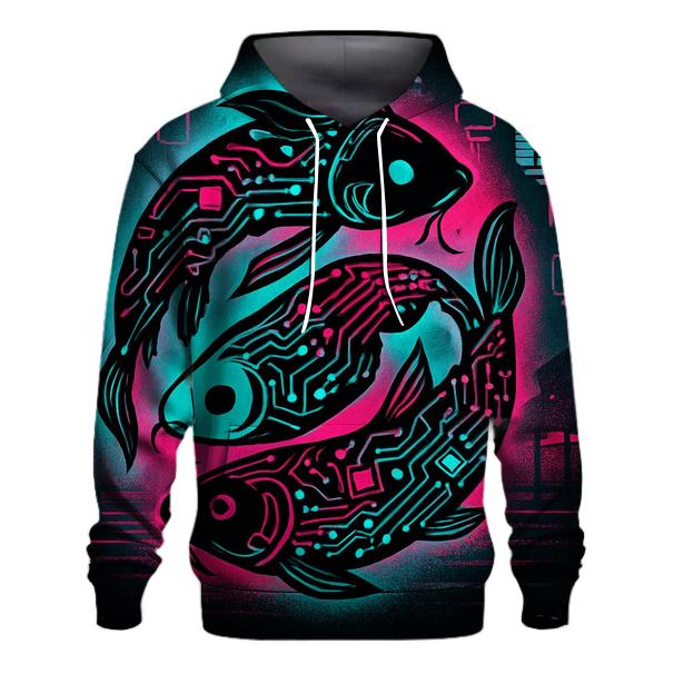 Neon Night Market Koi Circuit printed hoodies