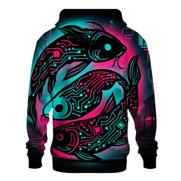 Neon Night Market Koi Circuit printed hoodies
