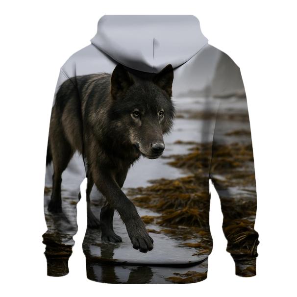 Coastal Wolf Foraging Among Kelp At Low Tide printed hoodies