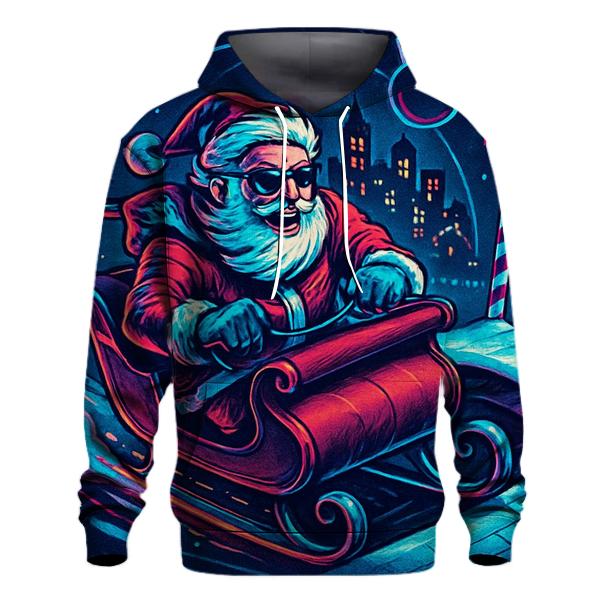 Neon Sleigh Drift Santa In Snowglobe City custom hoodies