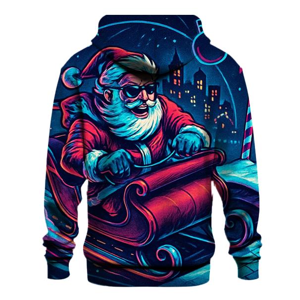 Neon Sleigh Drift Santa In Snowglobe City custom hoodies