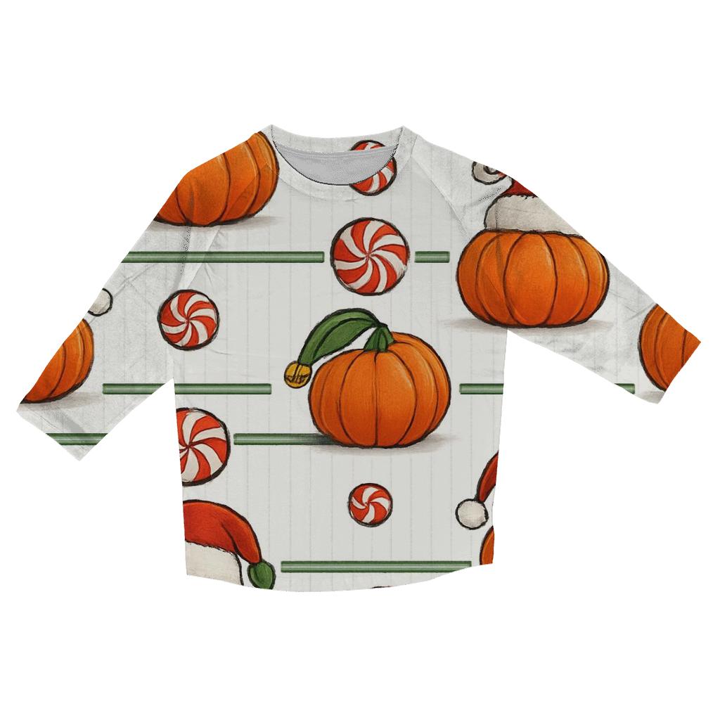 Santa Hat Pumpkin Stripe Grid On White Background casual three quarter sleeve shirts