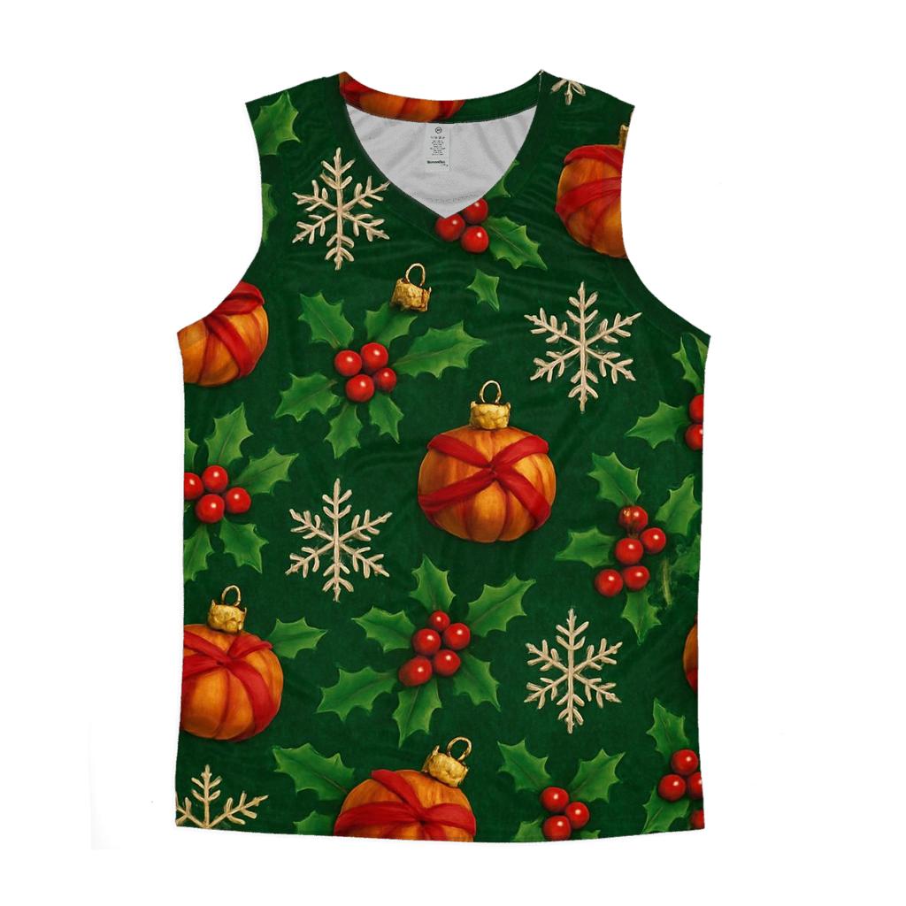 Holly Wrapped Pumpkin Ornament Tessellation On Deep Green Background sports performance tank tops