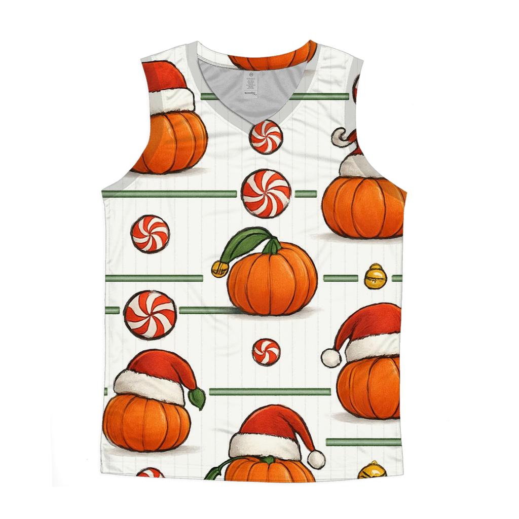 Santa Hat Pumpkin Stripe Grid On White Background sports performance tank tops