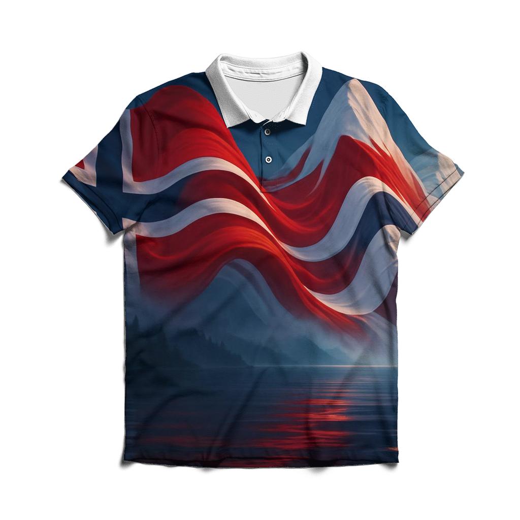 Aurora Fjord Flag Of Norway embroidered polo tops