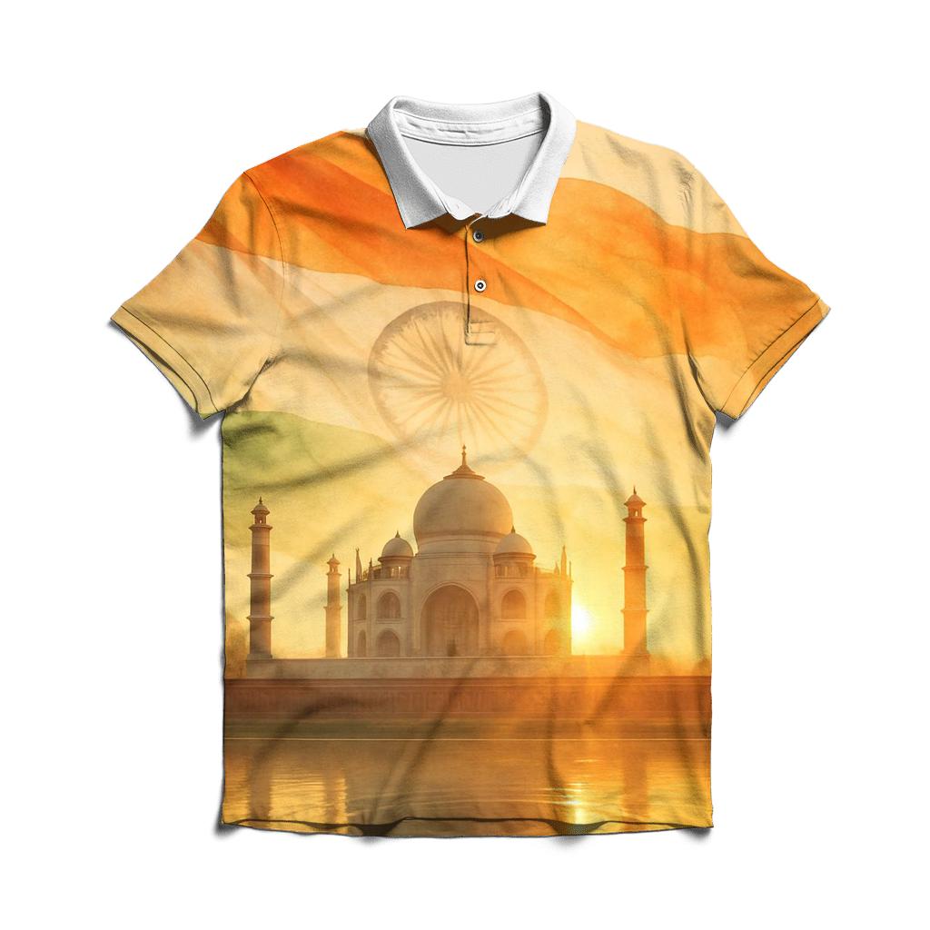 Lotus River Double Exposure Flag Of India embroidered polo tops