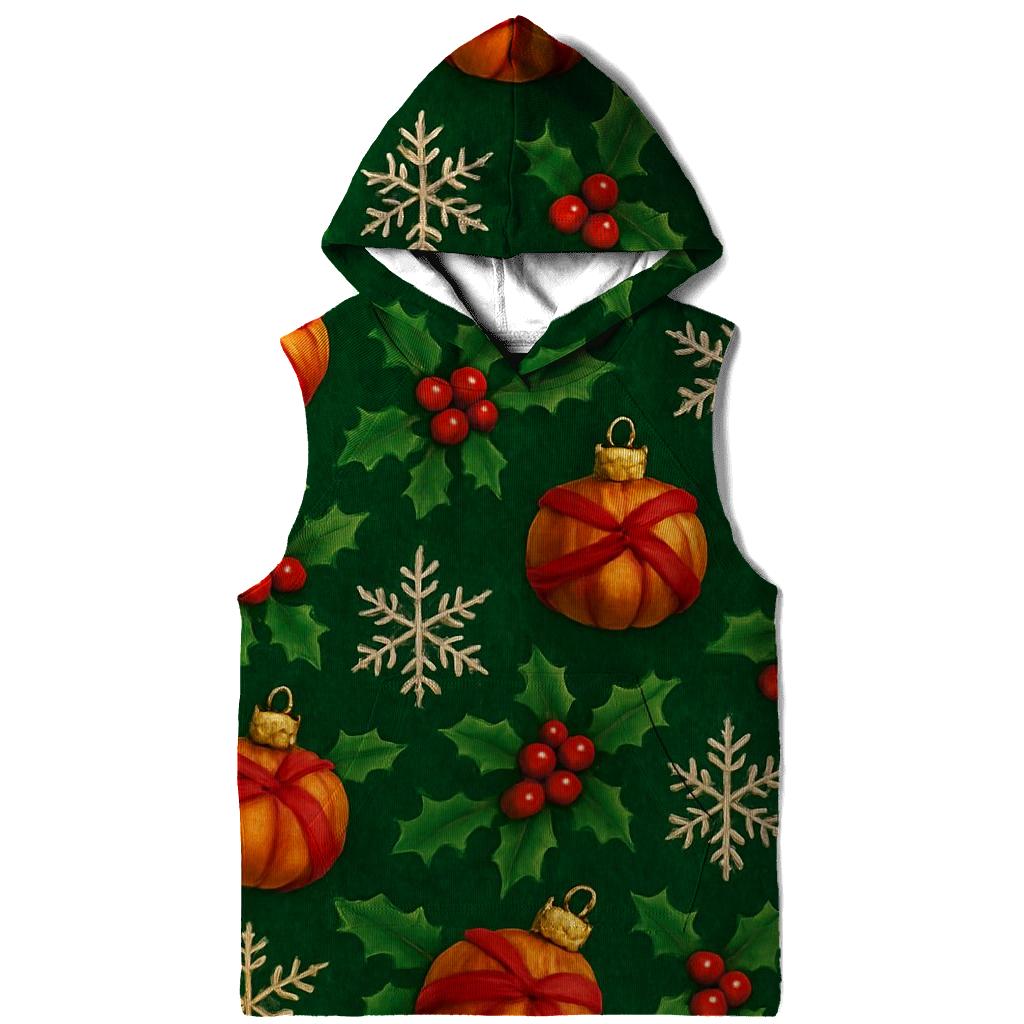 Holly Wrapped Pumpkin Ornament Tessellation On Deep Green Background hoodie styles